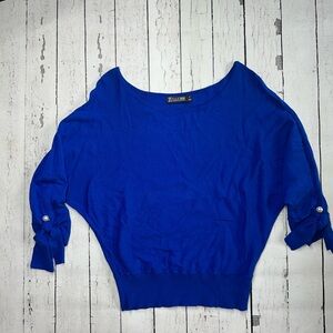 7th Avenue Royal Blue Scoop Neck Batwing Sweater cute pearl accents size medium